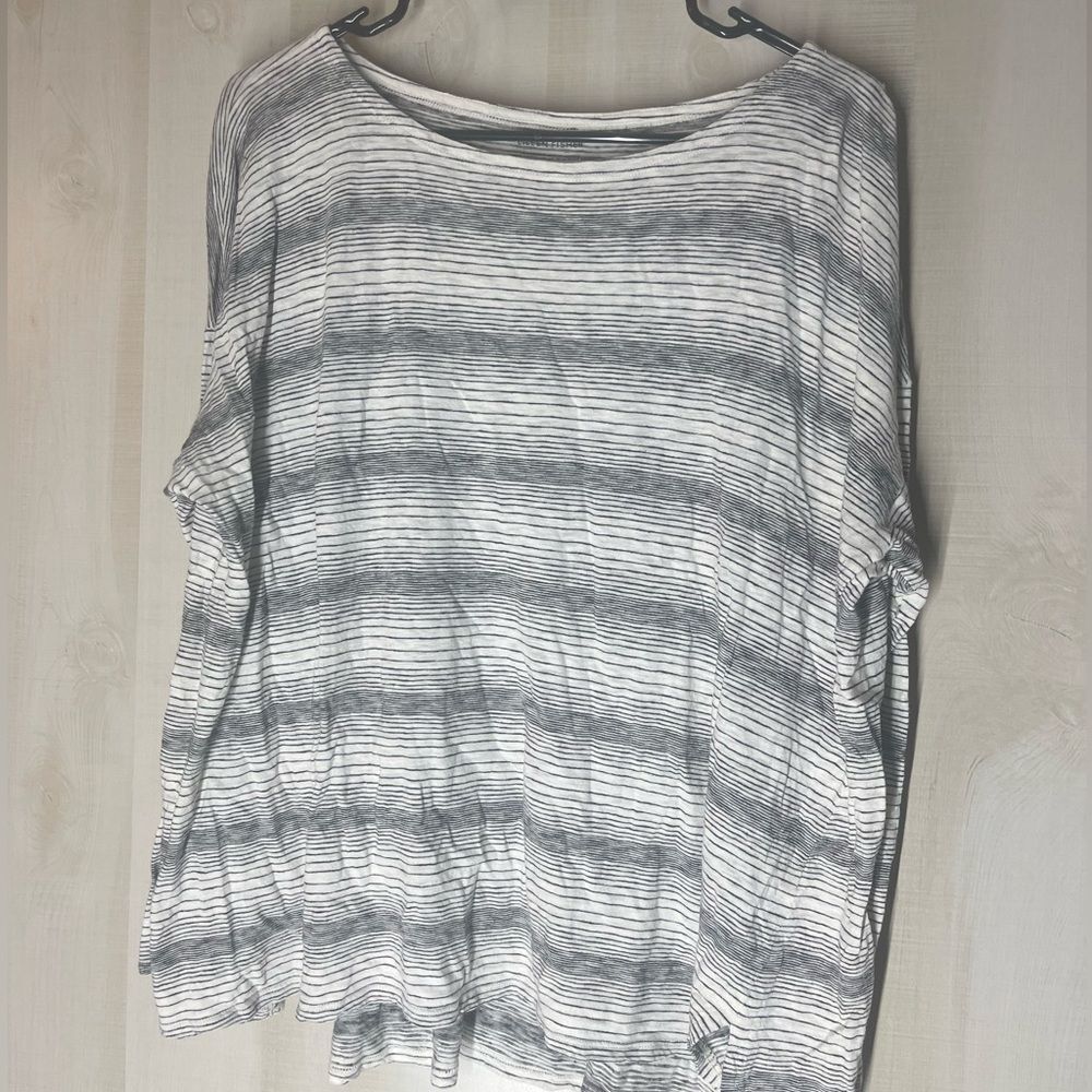 Eileen Fisher black white‎ gray striped long sleeve t-shirt, size XL